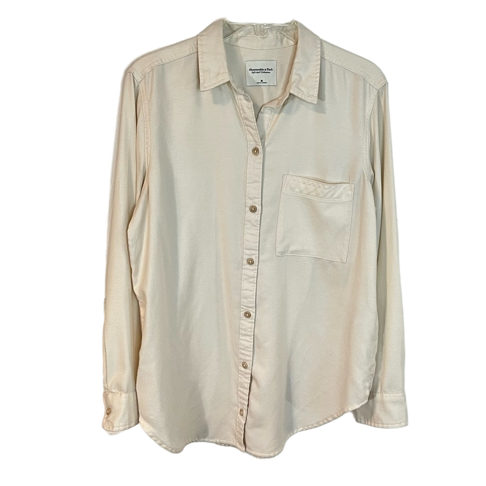 Abercrombie & Fitch Soft A&F Collection Mens Ivory Button Down Shirt M Y2K
